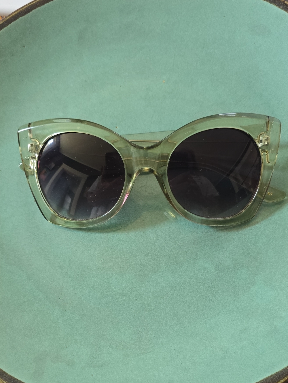 Transparent Light Green Round With Cat-eye Frames Womens Sunglasses